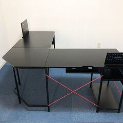 ゲーミングデスク GM003 160 BK/RE 机下ラットリペラー/有孔ボード2個付き ブラック L型コーナーデスク NITORI 展示品・アウトレットの画像