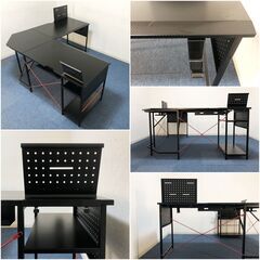 ゲーミングデスク GM003 160 BK/RE 机下ラットリペラー/有孔ボード2個付き ブラック L型コーナーデスク NITORI 展示品・アウトレットの画像