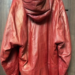 IZZI 80年代ビンテージ 本革レザー フード付きジャケット 赤の画像