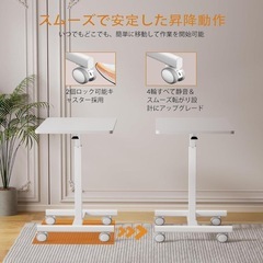 昇降式デスク キャスター付 棚付き ホワイト PC/作業台 幅80×奥行40の画像