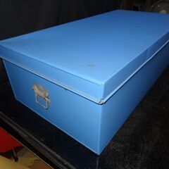 ブリキ　衣装ケース　昭和　レトロ　アンティーク　収納ケース　インテリア　ブリキ青の画像