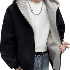 新品‼️L パーカー メンズ 秋服 アウター フード付き ファスナー 無地の画像