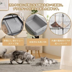猫ケージ／キャットケージ／ペットゲージ　トイレ付き　３段タイプ／茶色の画像