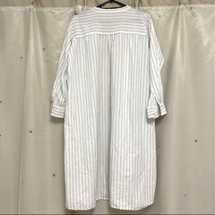  Mサイズストライプ 七分袖 ロングシャツワンピース カーディガン Lulalaの画像