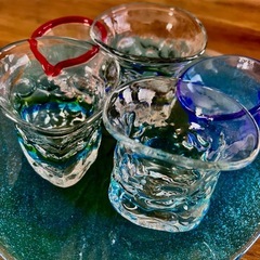 琉球ガラス　琉球グラス　琉球ガラス皿　セット　吹きグラス　手作り工芸品　の画像