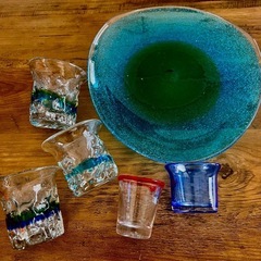 琉球ガラス　琉球グラス　琉球ガラス皿　セット　吹きグラス　手作り工芸品　の画像