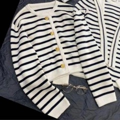 【新品】金ボタン　ボーダー ニット カーディガン　サイズLの画像