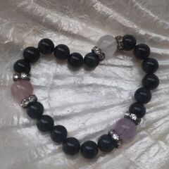 パワーストーン ブレスレット 【ローズクォーツ×アメジスト×水晶×オニキス】の画像