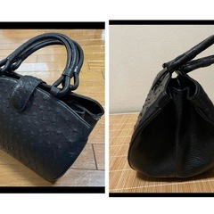 未使用　オーストリッチレザー ブラック ハンドバッグ の画像