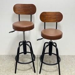 カウンター3点セット カウンターテーブル カウンターチェア 2脚 アイアン ブラウン 座面昇降の画像