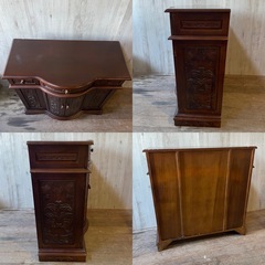 アンティーク調 コンソールキャビネット 木彫り 飾り棚 サイドボードの画像