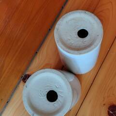 白い陶器の蘭鉢２個セットの画像