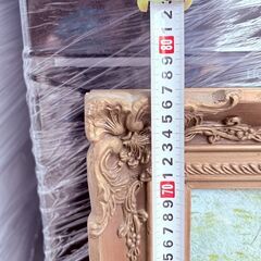 【‼️✨大幅値下げ✨‼️】絵画 美しい山と湖の風景画 ゴールド装飾フレーム付き（約140×70cm）の画像