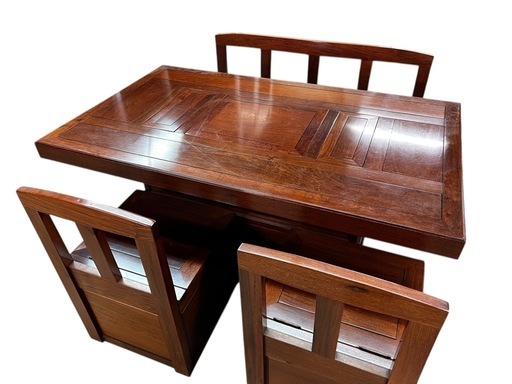 NO.2613 【引取り限定】 希少 本花梨 総無垢 囲炉裏ダイニングテーブル5点セット 家具 テーブル ダイニング 中古 ※配送不可