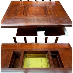 NO.2613 【引取り限定】 希少 本花梨 総無垢 囲炉裏ダイニングテーブル5点セット 家具 テーブル ダイニング 中古 ※配送不可の画像