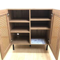 stp-3491　ロウヤ　LOWYA　ラタン調　サイド　キャビネット　収納棚　小物収納　収納　脚付き　可動棚　メッシュ扉　チェスト　リビング　寝室の画像