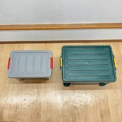 stp-3495　カラーボックス　別サイズ　2個セット　収納ボックス　ケース　箱　屋外　フタ付　蓋　コンテナ　工具　グリーン　道具入れ　アウトドア　防災　コンテナの画像