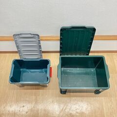 stp-3495　カラーボックス　別サイズ　2個セット　収納ボックス　ケース　箱　屋外　フタ付　蓋　コンテナ　工具　グリーン　道具入れ　アウトドア　防災　コンテナの画像