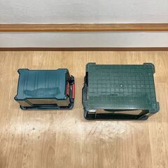 stp-3495　カラーボックス　別サイズ　2個セット　収納ボックス　ケース　箱　屋外　フタ付　蓋　コンテナ　工具　グリーン　道具入れ　アウトドア　防災　コンテナの画像