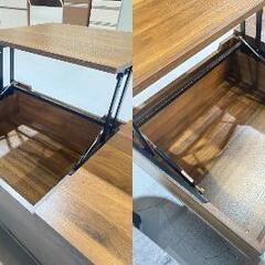 G28★モデルルーム品★昇降式ローテーブル リフトアップ センターテーブル W89cm ウォルナット 木目調 収納 の画像