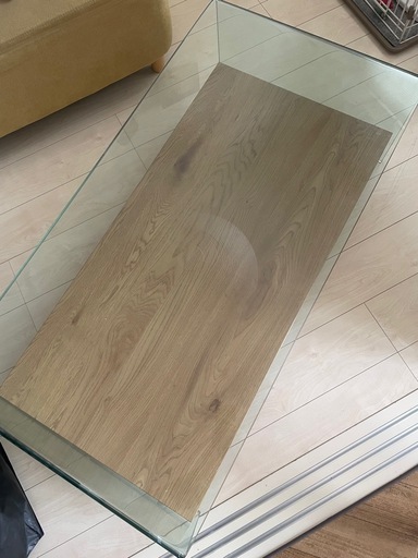木製長方形ガラステーブル（美品）