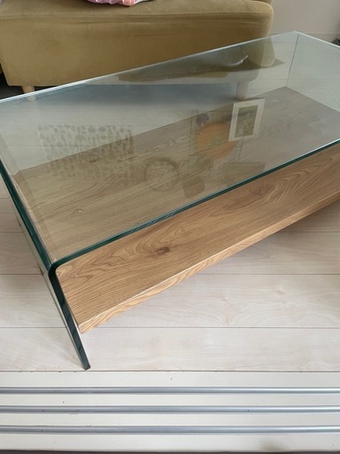 木製長方形ガラステーブル（美品）