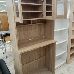 リユースのサカイ栃木店★ジモティ割あり★ ベガコーポレーション 食器棚 ベージュ W90×D41.2×H182.5 クリーニング済み TC11323の画像