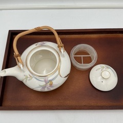 竹取っ手 和風花柄　急須と湯呑み5客セットの画像