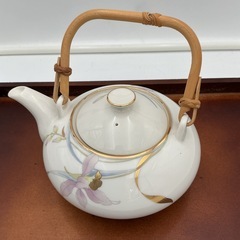 竹取っ手 和風花柄　急須と湯呑み5客セットの画像