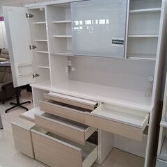 リユースのサカイ栃木店★ジモティ割あり★ 松田家具 食器棚 ホワイト×グレージュ W176×D48.5×H205 クリーニング済み TC11328の画像