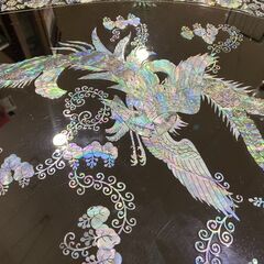 螺鈿細工｜花鳥柄｜ガラス天板付｜座卓の画像