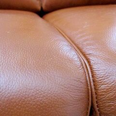 関家具 2人掛 ソファ 本革 ブラウン系 152cm 背脱着式で運搬可能！大川家具 長椅子 札幌市北区屯田の画像