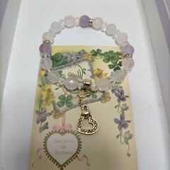 送料無料 （未使用品）シンクビー 天然石 ブレスレット ローズクォーツ アメジスト チャーム付き パワーストーン 251028-6Tの画像