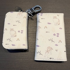 3つ折りキーケース スマートキーケース 猫柄 合皮の画像
