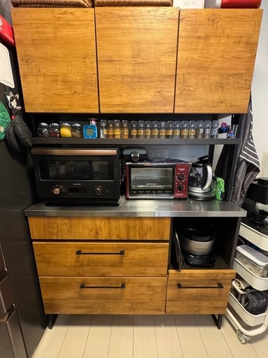 【引取先決定】マナベ ディアス カップボード(木目×ステンレス×ブスチール)