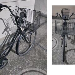 自転車　ママチャリ　27インチ　6段ギア オートライト 前大型カゴ　後ろカゴ付きの画像