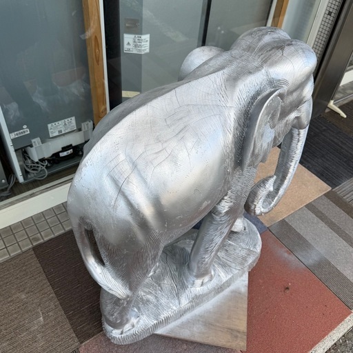 特大サイズ‼️】木彫り 象の置き物 置物 インテリア オブジェ シルバー