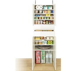 【新品】プッシュラッチで開閉ラクラクキッチンストッカー ホワイト 完成品の画像