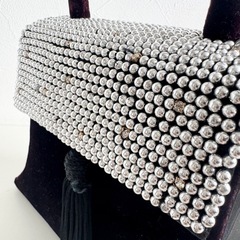 M【中古品】ジャックファット Jacques Fath パーティー バッグ コンパクト ベロア 黒 ワインレッド　ハンドバッグ レディースの画像