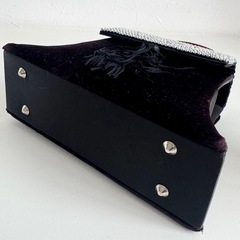 M【中古品】ジャックファット Jacques Fath パーティー バッグ コンパクト ベロア 黒 ワインレッド　ハンドバッグ レディースの画像