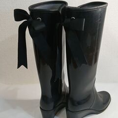 【中古品・傷や汚れあり】Un Sourire バックリボン付きロングレインブーツ／A0013Mの画像