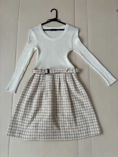 【美品】BLUE LABEL CRESTBRIDGE ニット×ツイードワンピース