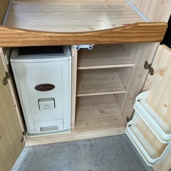 O 2510-664 木製 レンジボード 米びつ付属 キズ 汚れありの画像