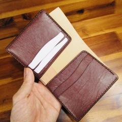 札入れ 最高級コードバン ブラック 手縫い 二つ折り 札バサミ マネークリップ 薄財布の画像