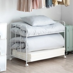 布団収納ラック 2段 高さ調節 キャスター付き 収納 布団ラック 押し入れ クローゼットの画像