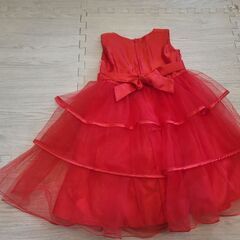 子供服 女の子 レッド刺繍 ドレス 120 130cm 赤 発表会 結婚式 チュールの画像