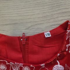 子供服 女の子 レッド刺繍 ドレス 120 130cm 赤 発表会 結婚式 チュールの画像