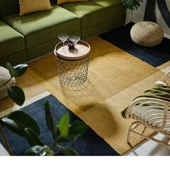 【 IKEA - イケア -】SKRIFTSPRAK -スクリフトスプローク- ラグ パイル短 イエローブラウン/ダークブルー 170x240 cmの画像