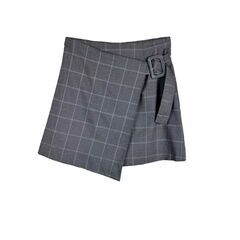 【セットアップ】ロングシャツ＋チェック柄アシメスカート✨グレー系／通学・お出かけコーデにも💫の画像