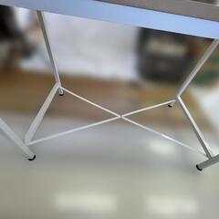 💻 木目調 × ホワイトスチール デスク／作業台テーブルの画像